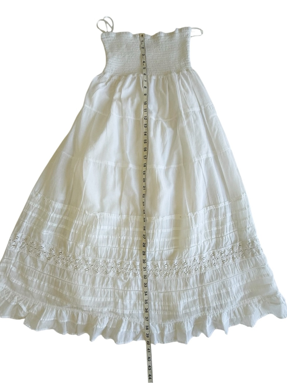 American Eagle White Cotton Midi Dress S Smocked Tiered Boho Prairie Cottagecore - Picture 11 of 13